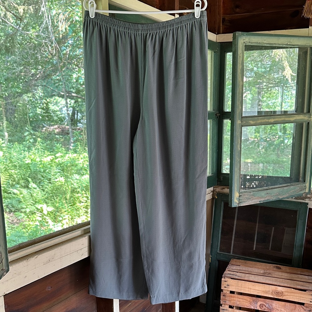 Eileen Fisher Wide Leg Silk Gray Pants L
